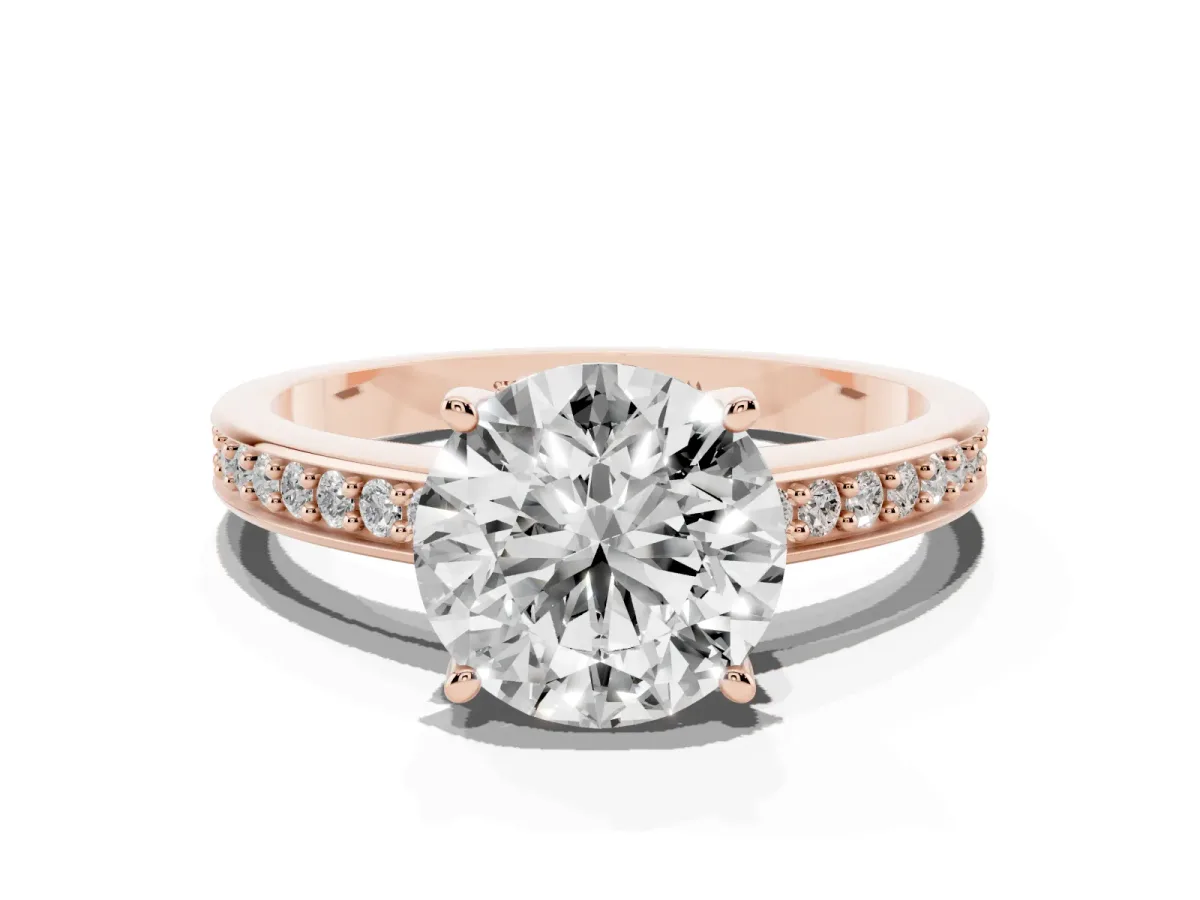 Round Cut Solitaire Pavé Band Prong Setting Ring Rose gold