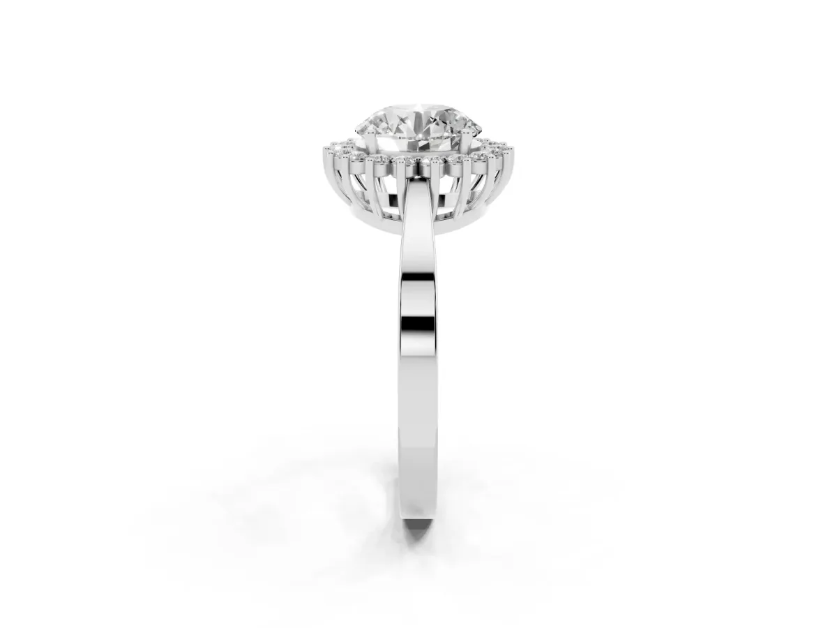 Round Cut Cut Diamond Halo Ring with Round Brilliant Halo and Solitaire Band Silver