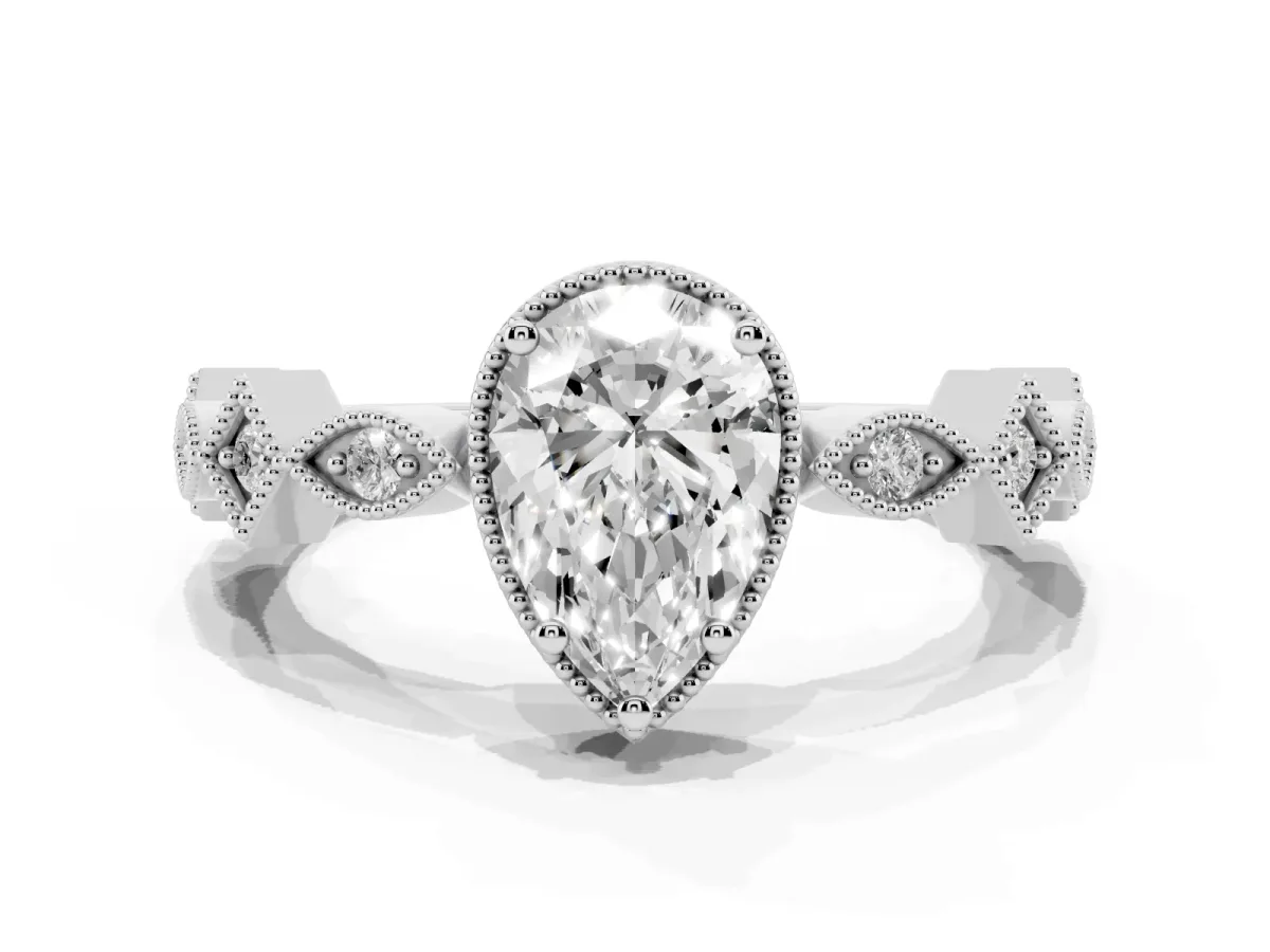 Pear Cut Milgrain Marquise Diamond Twist Band Ring Silver