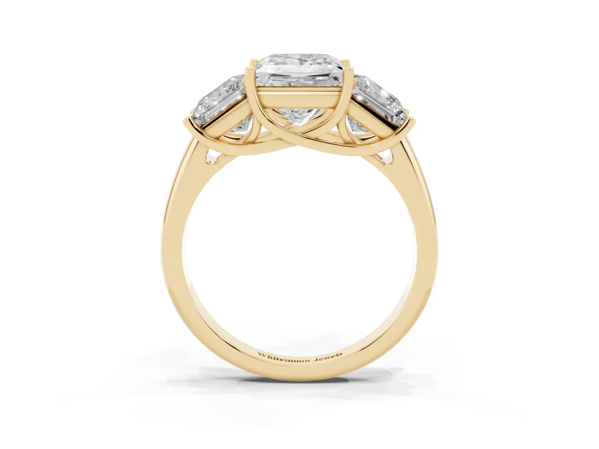 Three-Stone Princess Cut Diamond Engagement Ring with Prong Setting Yellow gold
