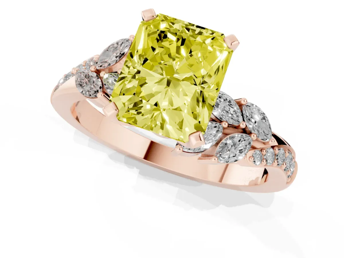 Fancy Yellow Radiant Cut Solitaire Marquise Twist Band with Six-Prong Setting Rose gold