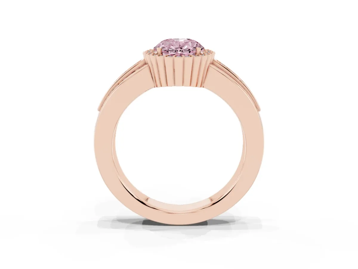 Fancy Pink Oval Cut Cut Halo Pave Band Four-Prong Ring Rose gold