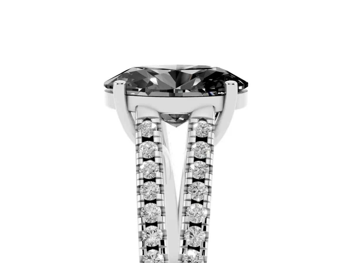Fancy Black Oval Cut Diamond Solitaire Engagement Ring with Split Shank Pavé Band Platinum