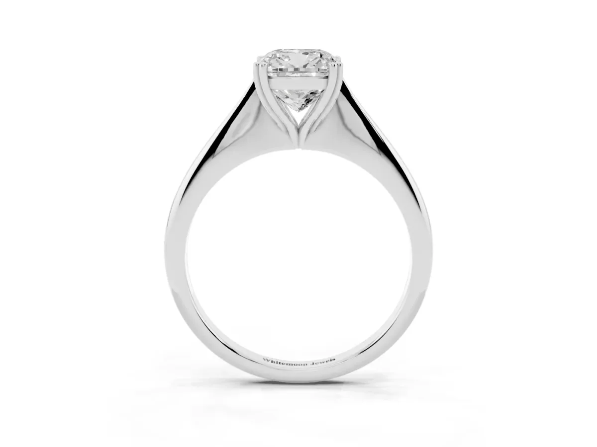 Cushion Cut Solitaire Diamond Ring with Six-Prong Setting and Classic Band Silver