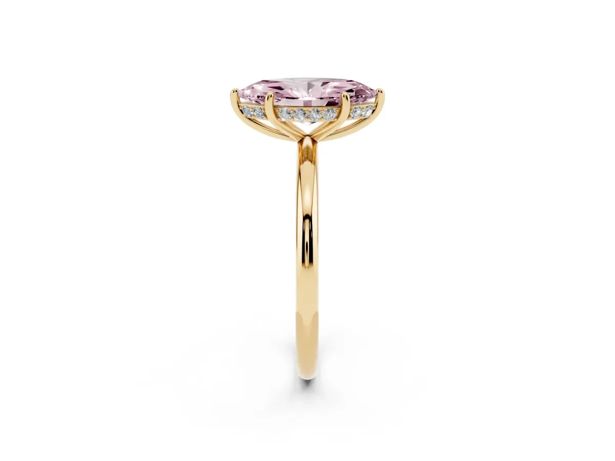 Fancy Pink Marquise Cut Solitaire Diamond Ring with a Classic Band and Four-Prong Setting Yellow gold