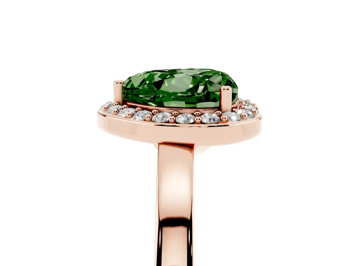Fancy Green Heart Cut Halo Diamond Ring with Solitaire Band and Prong Setting Rose gold