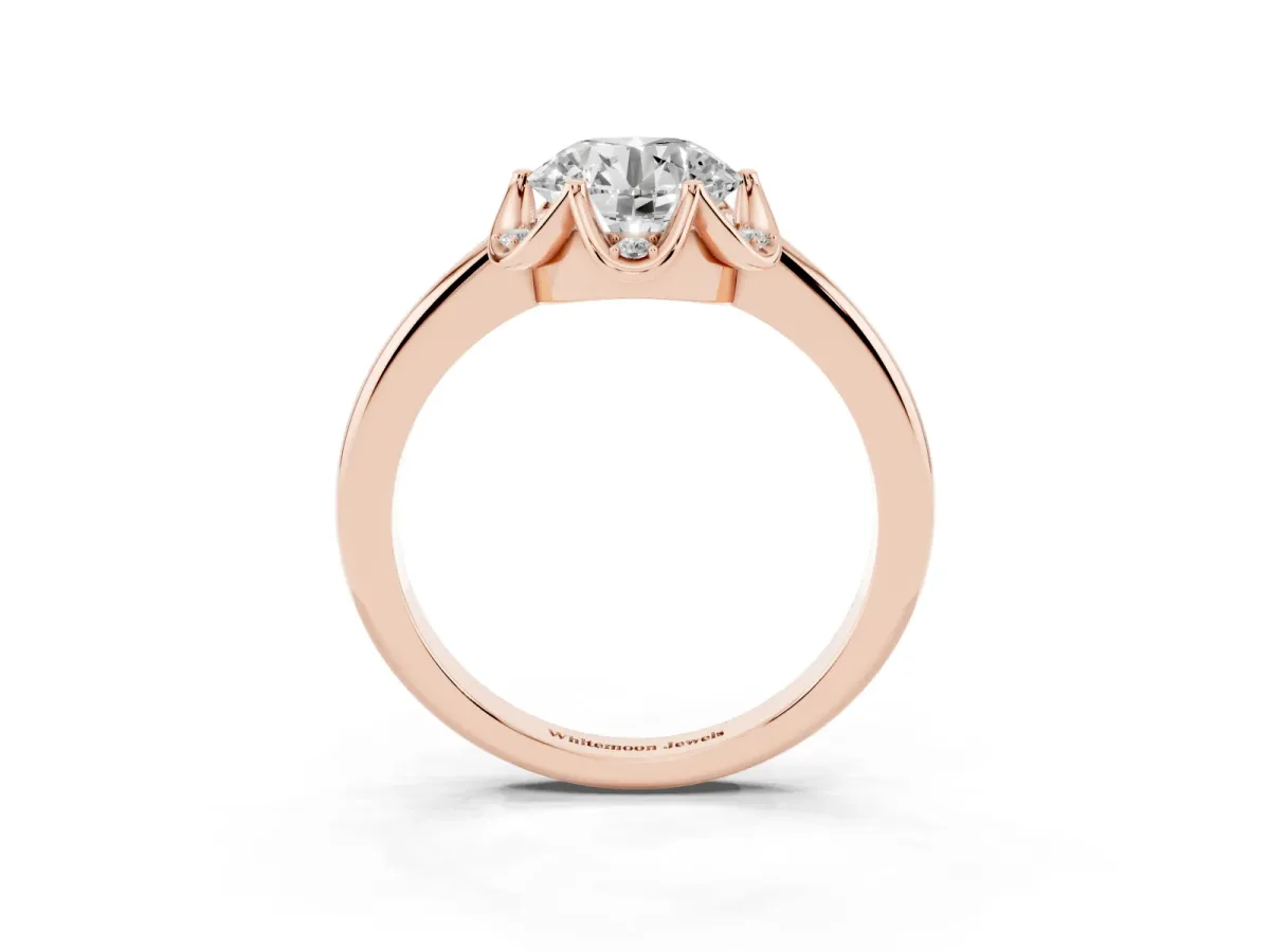 Round Cut Halo Diamond Ring with Round Cluster Setting, Solitaire Band, and Four-Prong Setting Rose gold