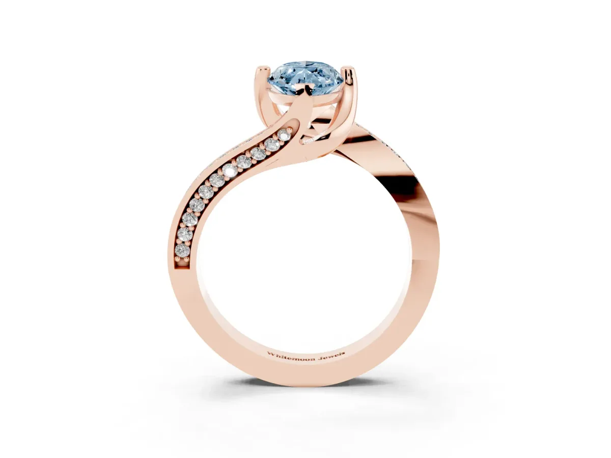 Fancy Blue Marquise Cut Solitaire Diamond Twist Band with Pavé Setting and Four-Prong Setting Rose gold