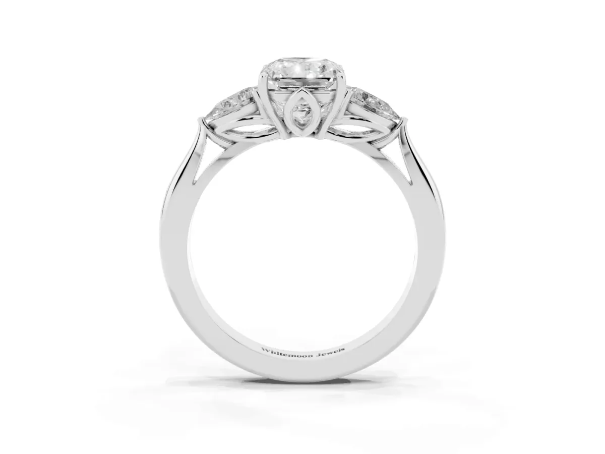 Three-Stone Radiant Cut Brilliant Diamond Solitaire Ring with Tapered Band and Four-Prong Setting Platinum