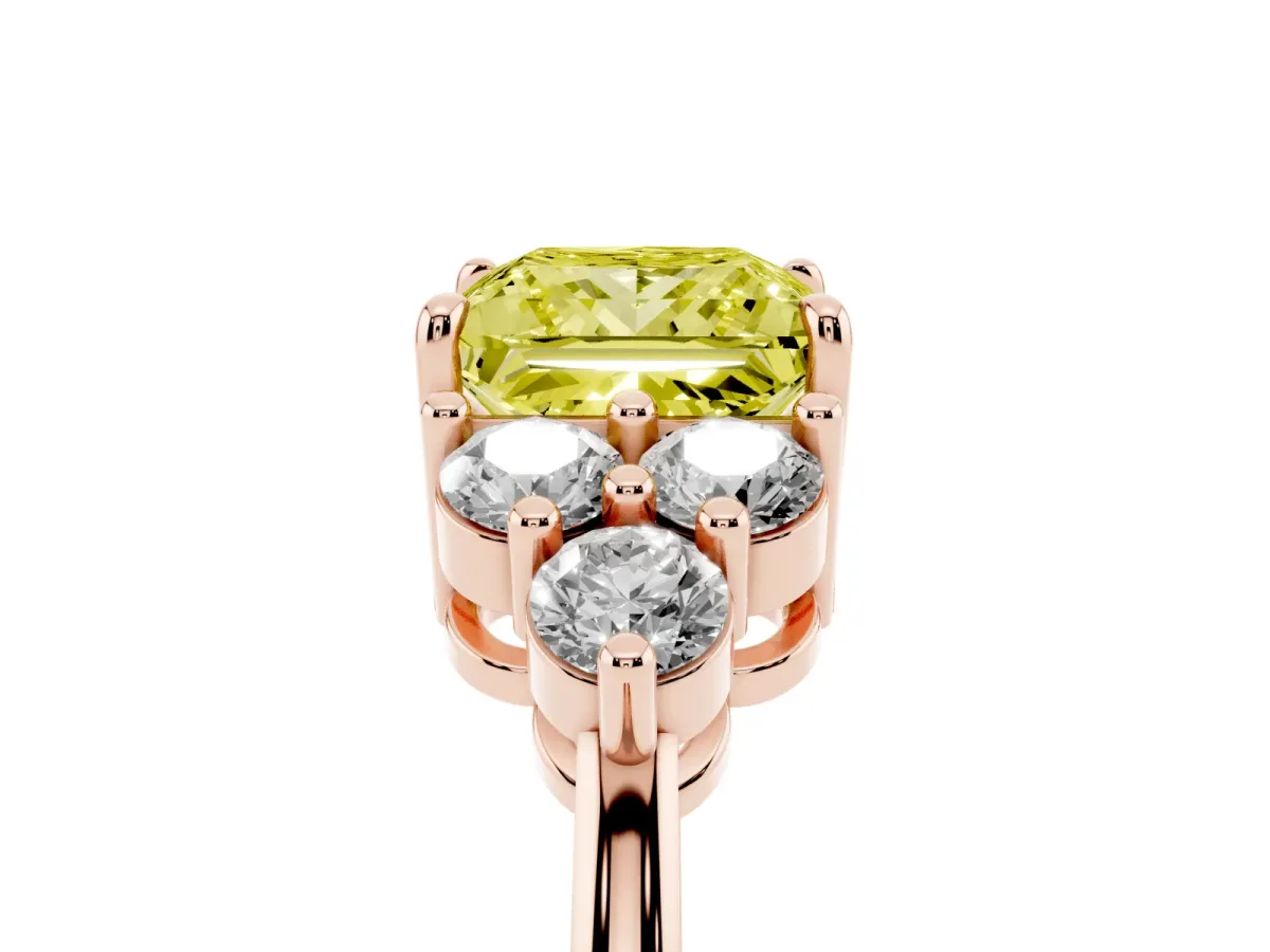 Fancy Yellow Princess Cut Brilliant Diamond Cluster Accent Solitaire Ring with Prong Setting Rose gold