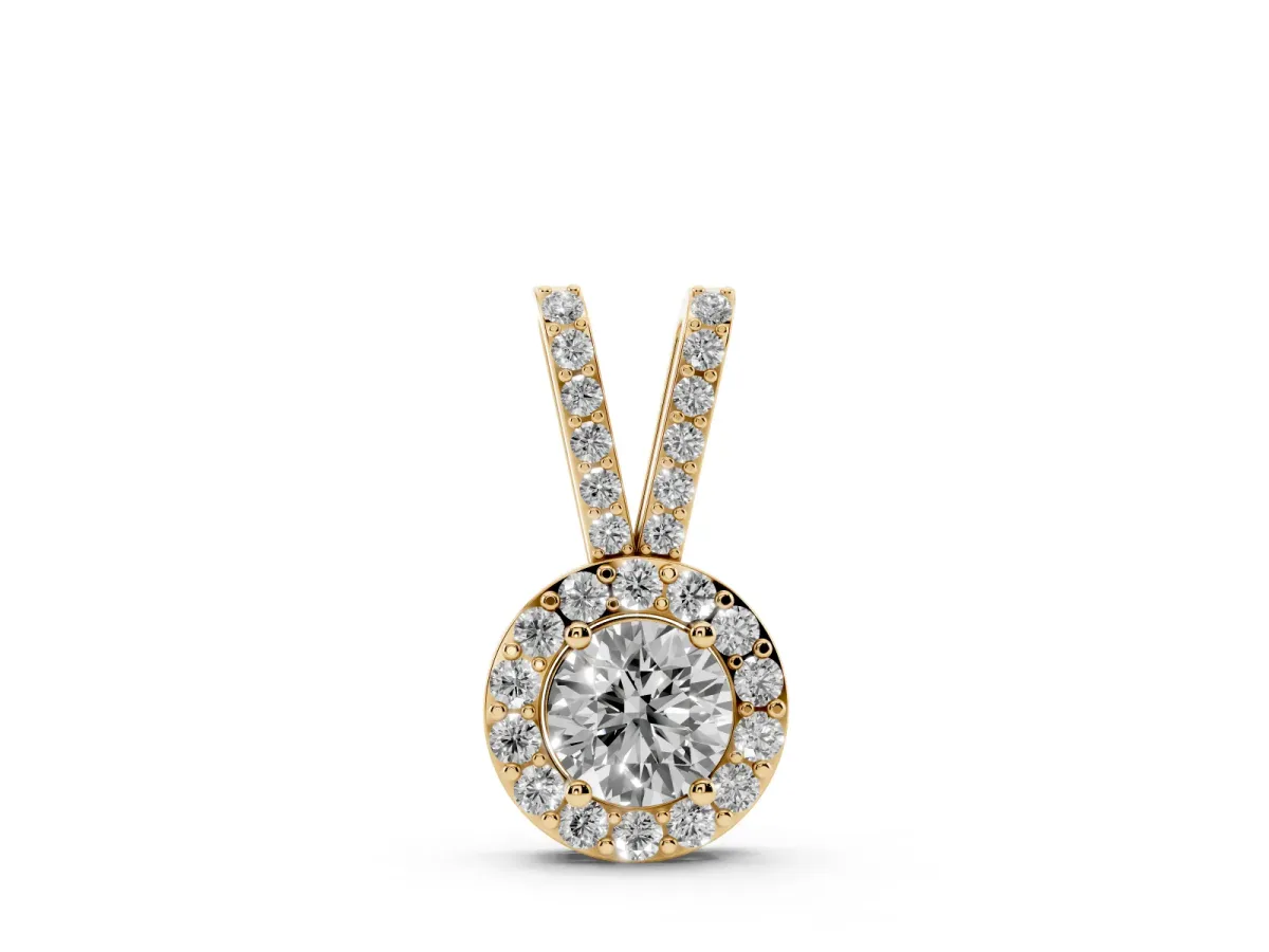 Round Halo Pendant with Prong Setting Yellow gold
