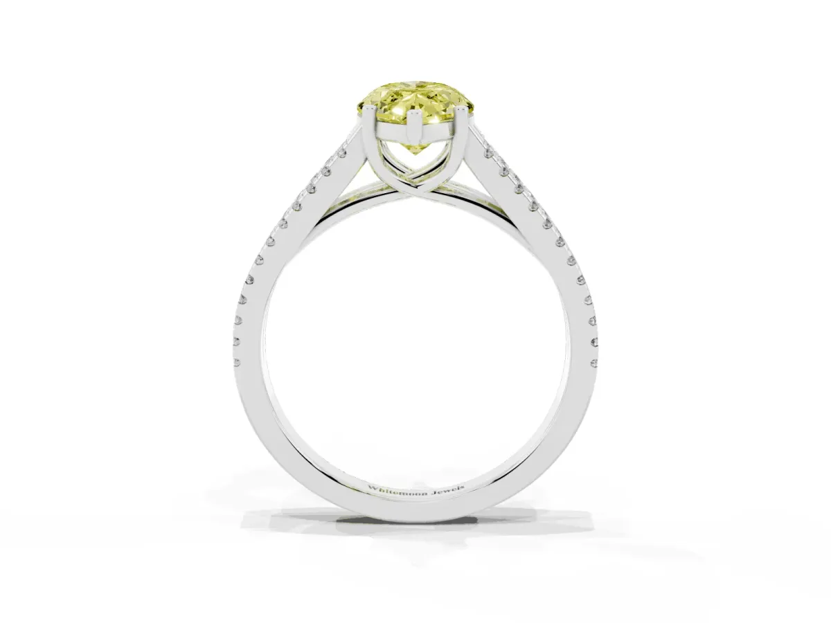Fancy Yellow Marquise Cut Diamond Solitaire Engagement Ring with Split Shank Pavé Band Silver