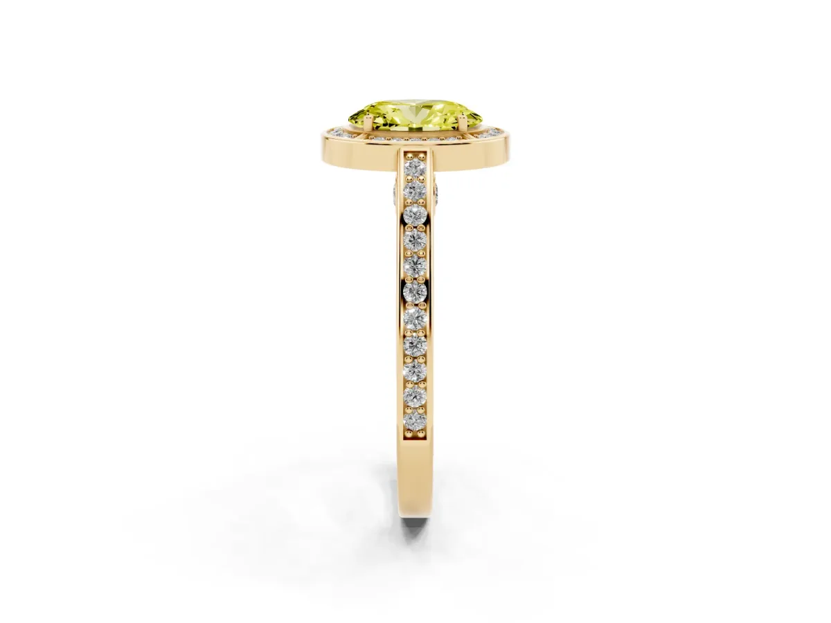 Fancy Yellow Oval Cut Cut Halo Pave Split Shank Prong Setting Ring Yellow gold