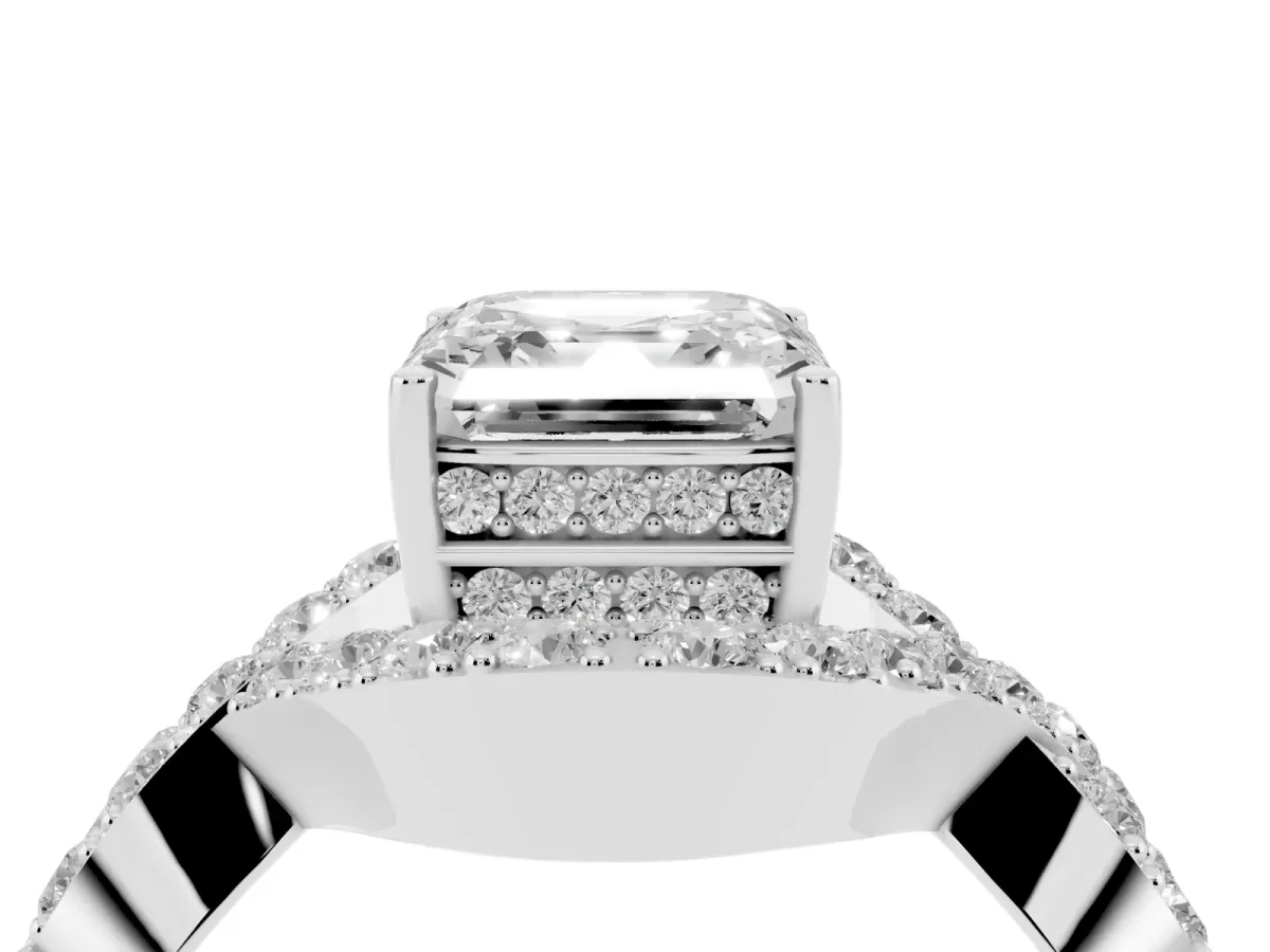 Asscher Cut Solitaire Twist Band Pavé Diamond Engagement Ring Silver