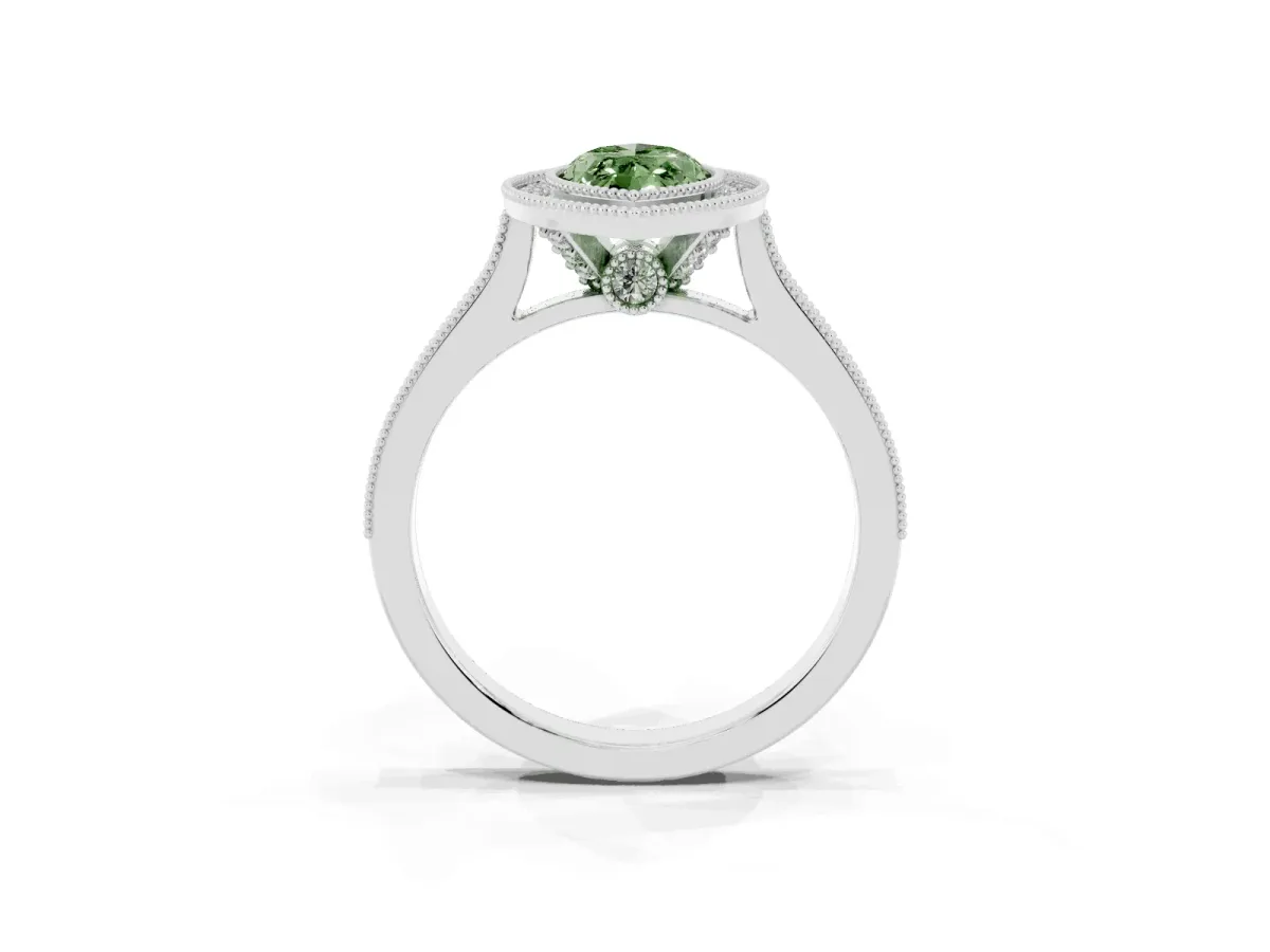 Fancy Green Halo Marquise Cut-Cut Diamond Pave Band Milgrain Prong Setting Ring White gold