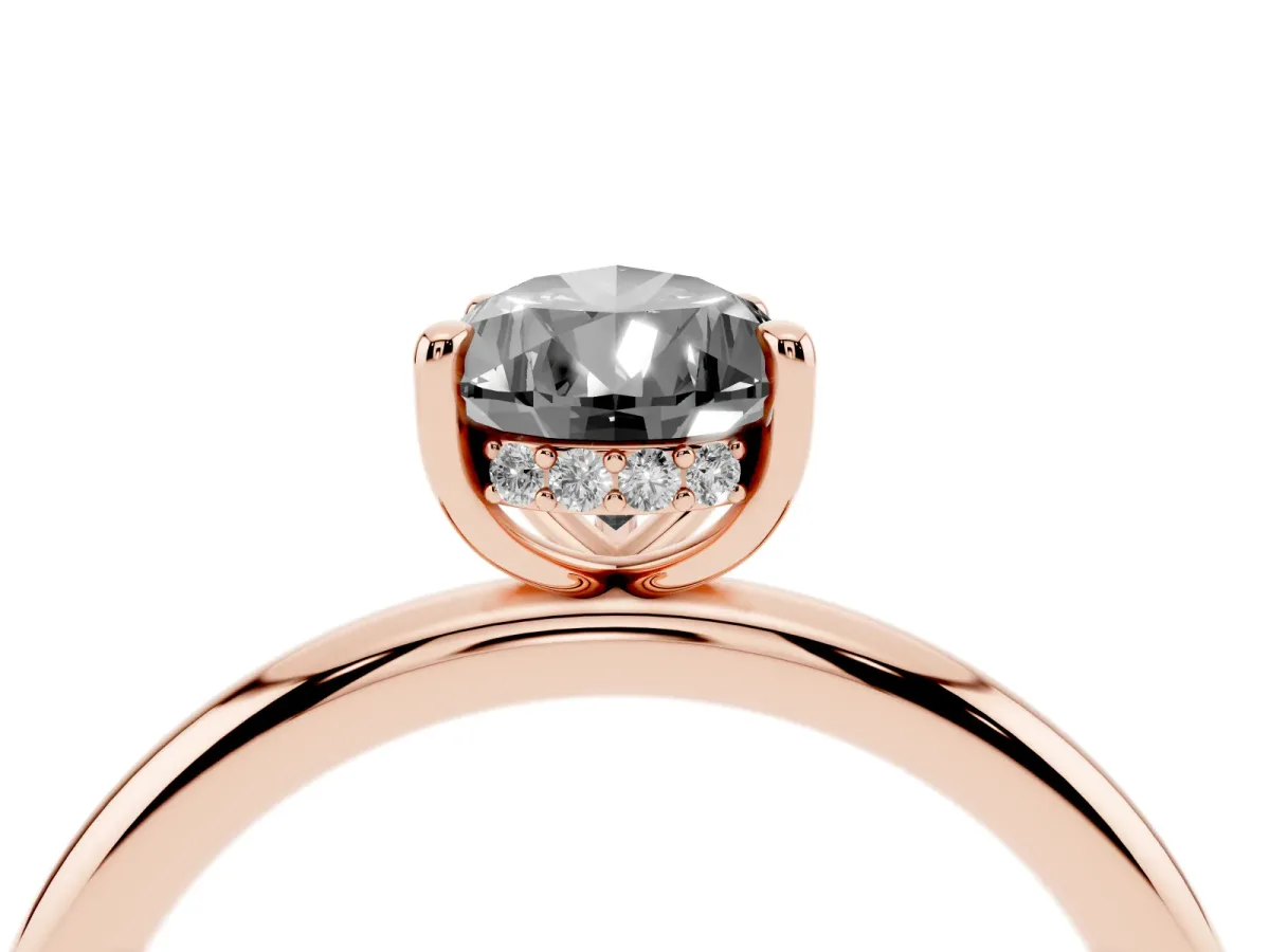 Fancy Black Pear Cut Diamond Solitaire Ring with Thin Band and Four-Prong Setting Rose gold