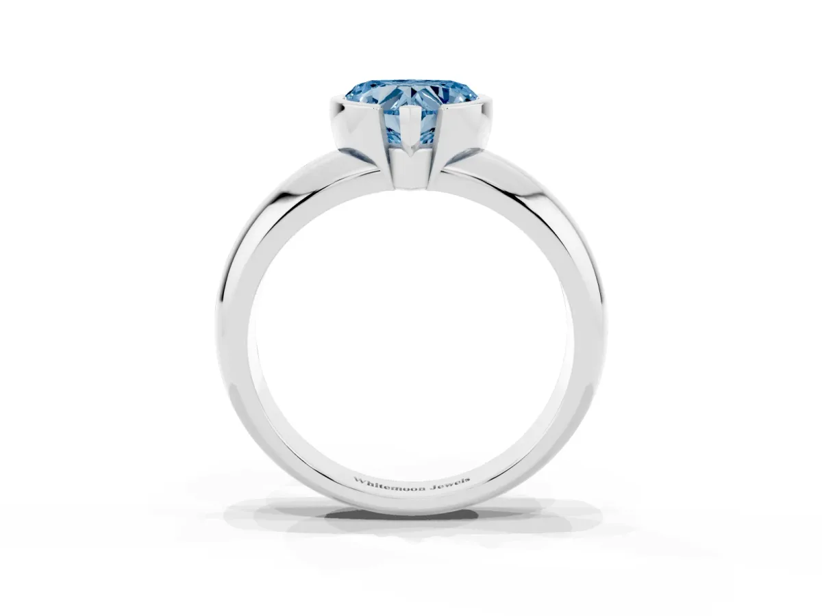 Fancy Blue Heart Cut Solitaire Tension Set Diamond Ring with Wide Band Silver