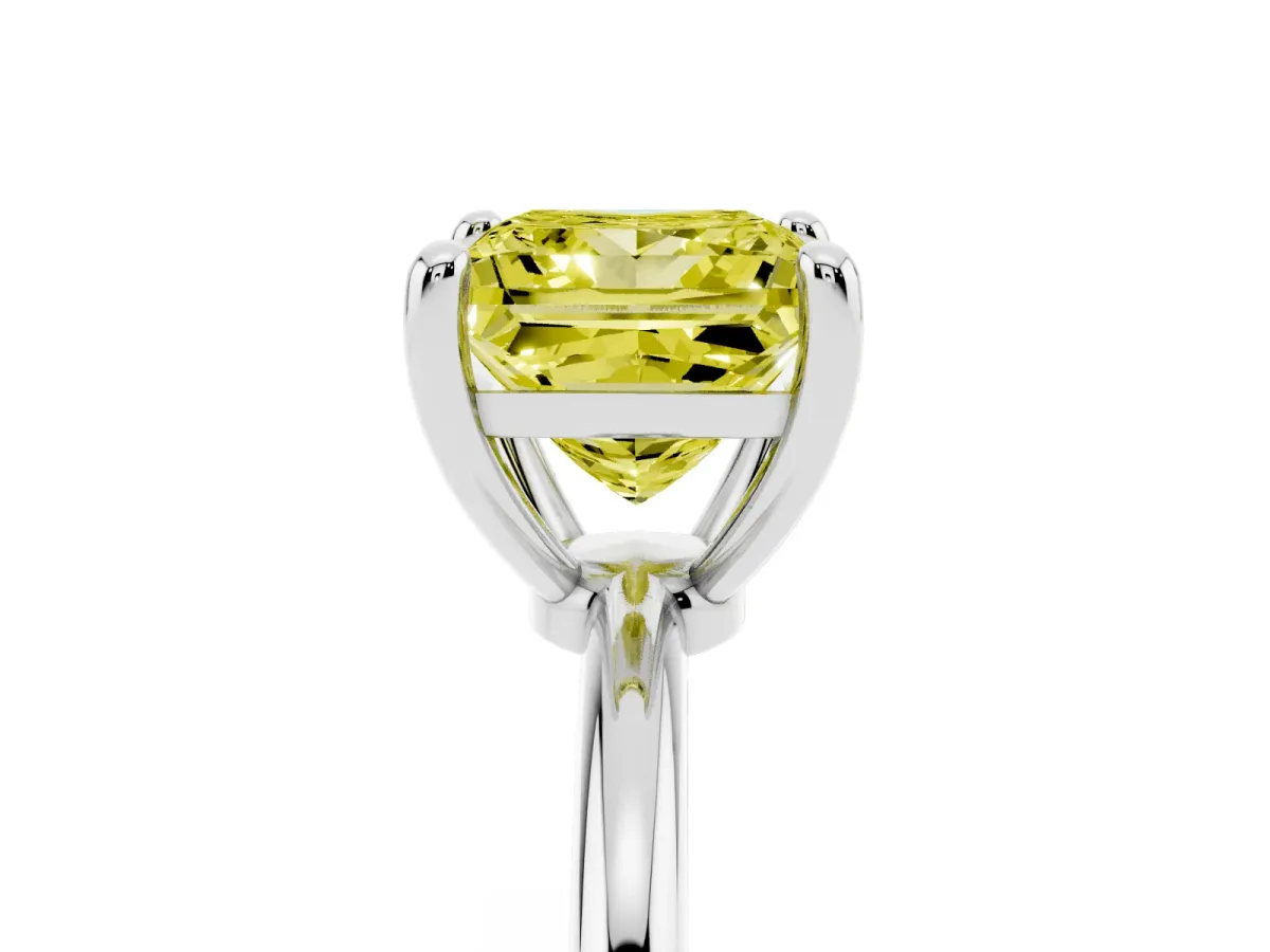 Fancy Yellow Princess Cut Solitaire Diamond Ring with 4-Prong Setting on a Classic Band Silver