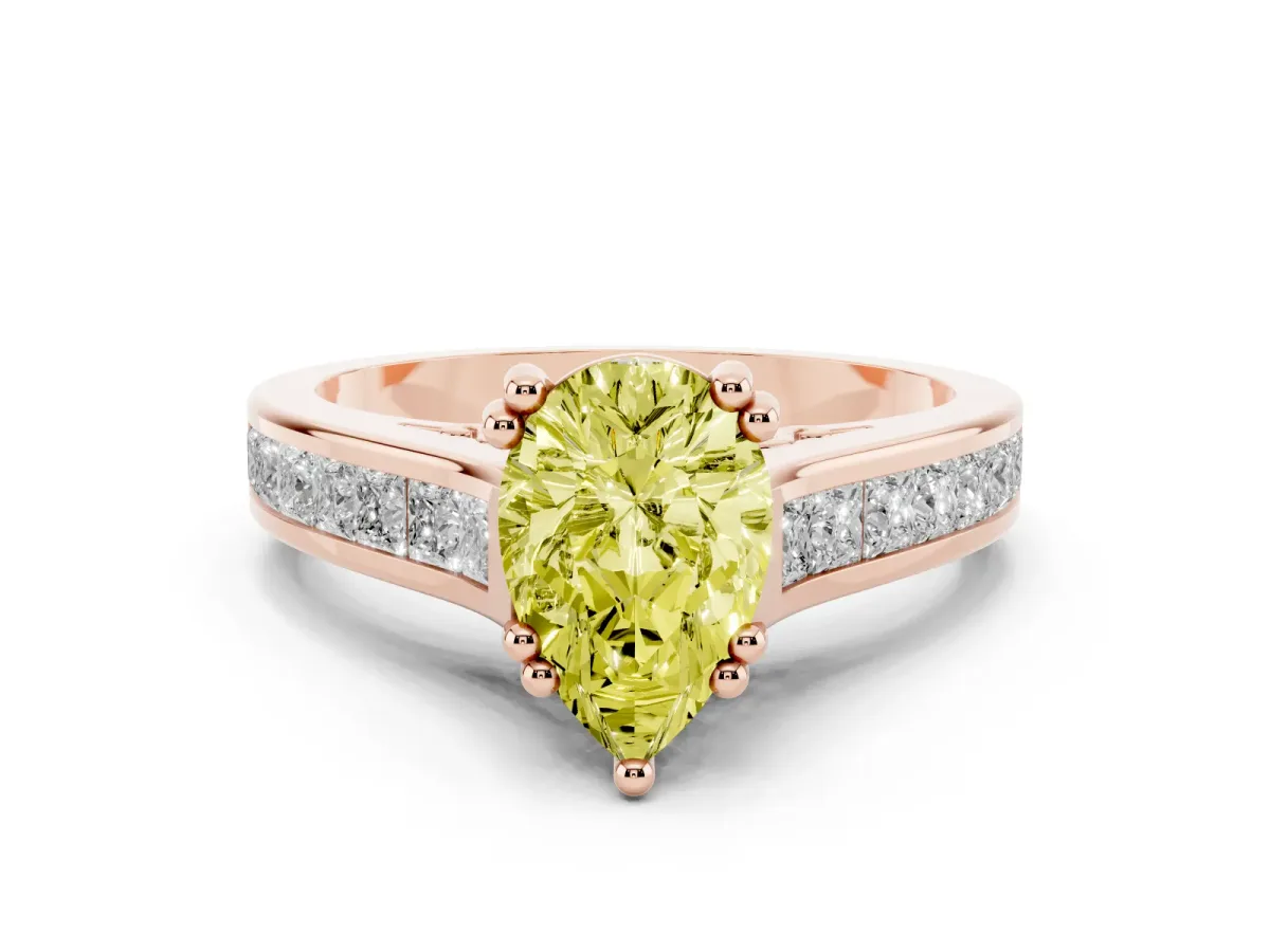 Fancy Yellow Pear Cut Cut Channel Set Solitaire Engagement Ring with Prong Setting Rose gold