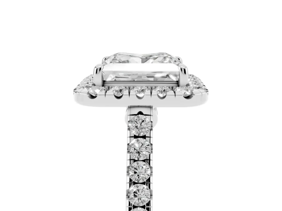 Princess Cut Halo Pave Diamond Engagement Ring with Four-Prong Setting Silver