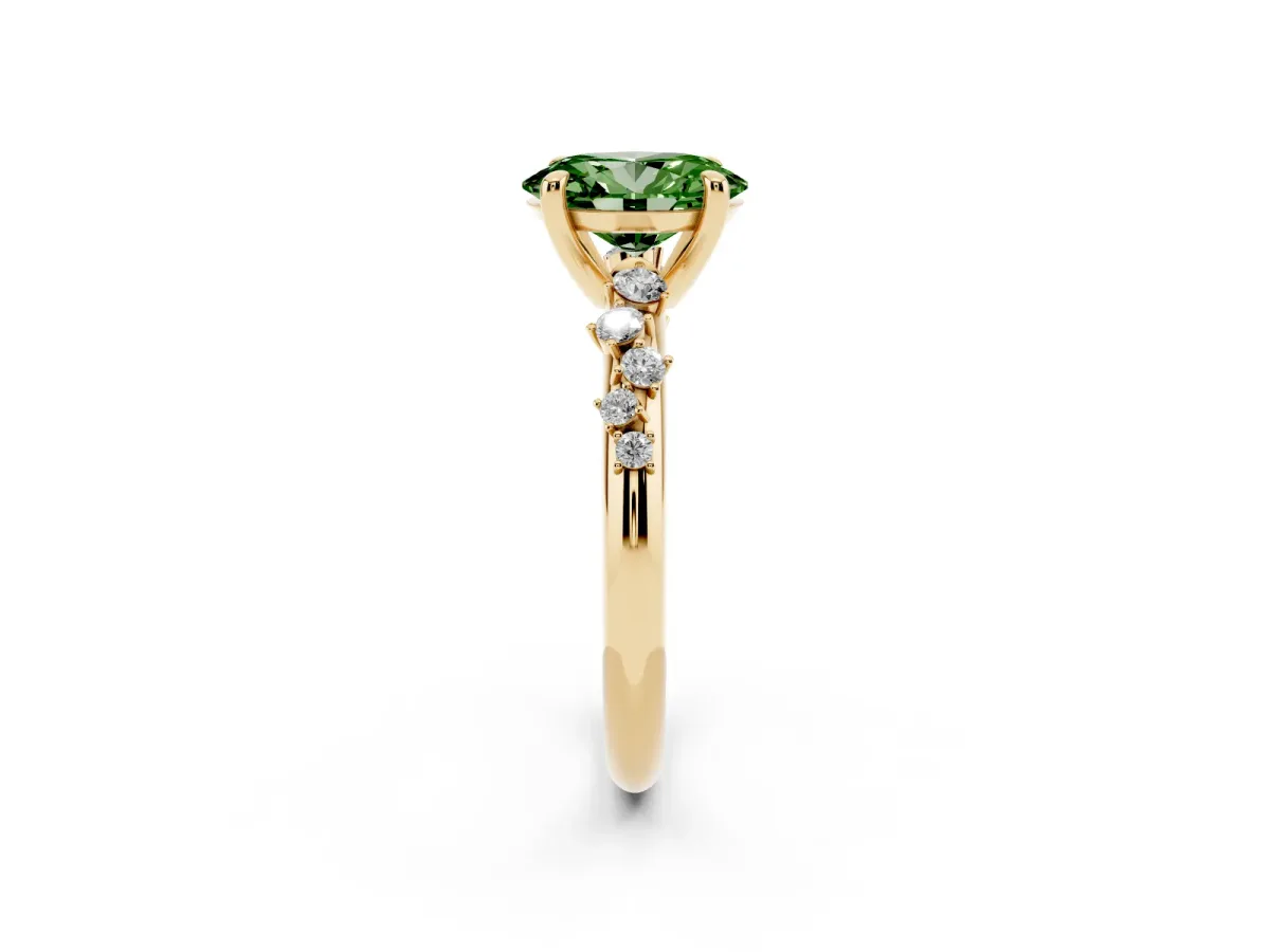 Fancy Green Oval Cut Cut Diamond Vine Band with Four-Prong Setting Yellow gold