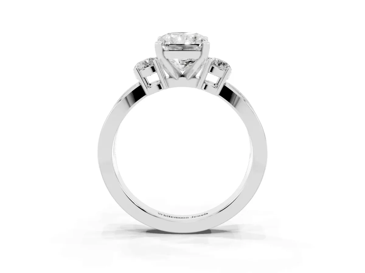 Three-Stone Radiant Cut Cut Diamond Twist Band with Prong Setting Silver