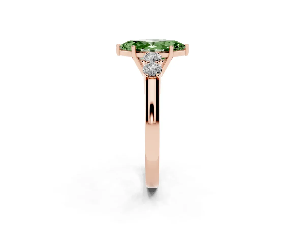 Fancy Green Marquise Cut Cut Diamond Five-Stone Prong Set White Gold Ring Rose gold