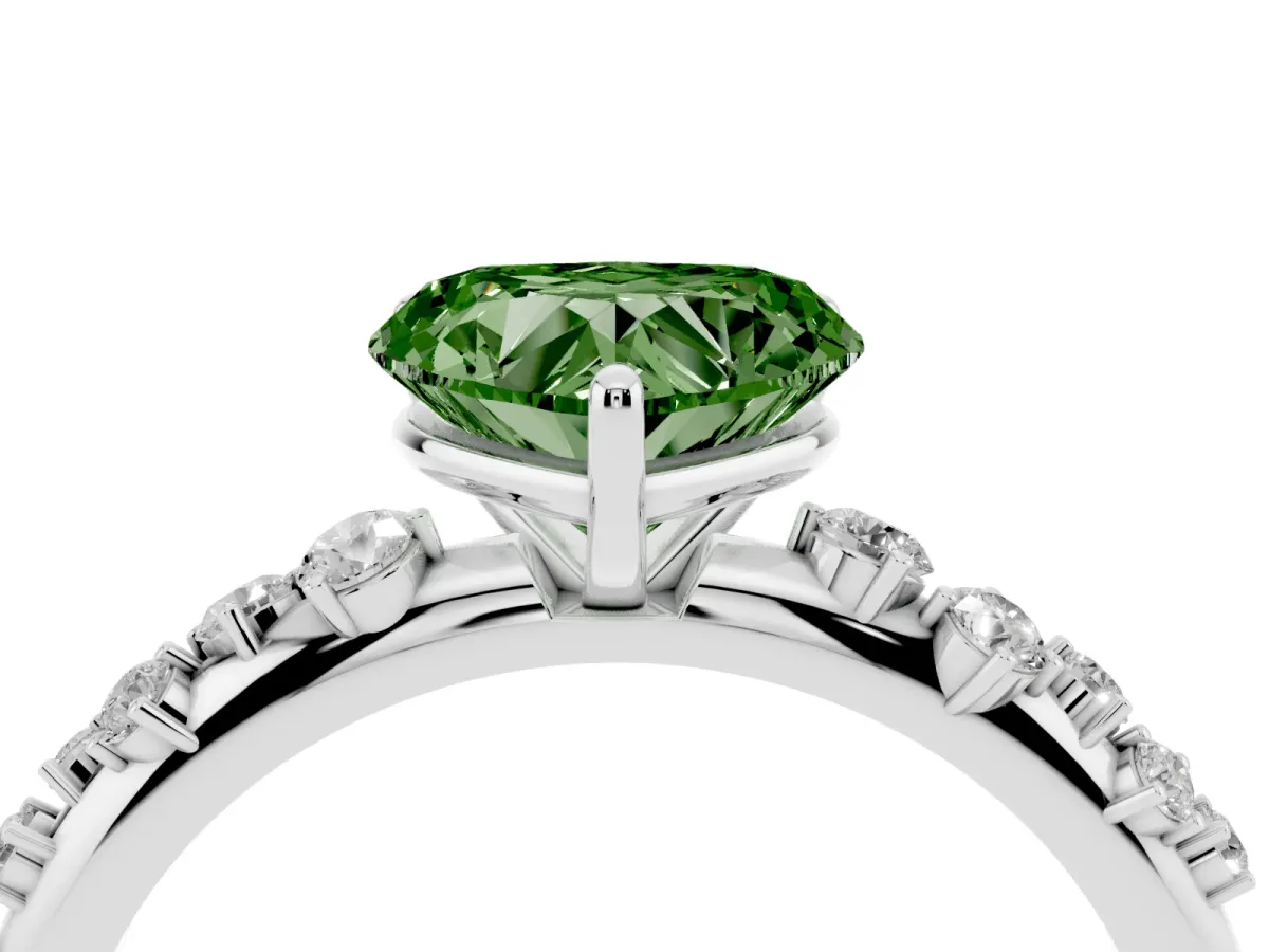 Fancy Green Heart Cut Diamond Cluster Prong-Set Solitaire Ring White gold