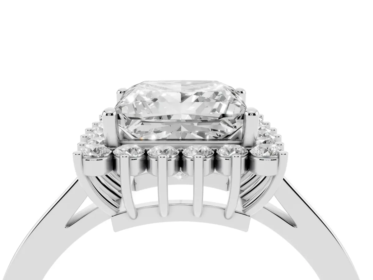 Princess Cut Cut Diamond Halo Ring with Round Brilliant Halo and Solitaire Band Platinum