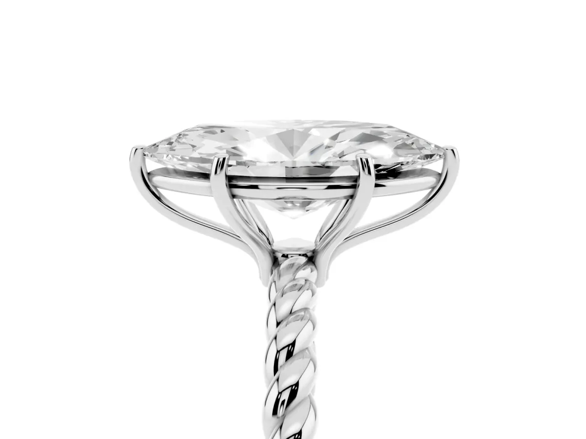 Marquise Cut Solitaire Twisted Band 4-Prong Ring Silver