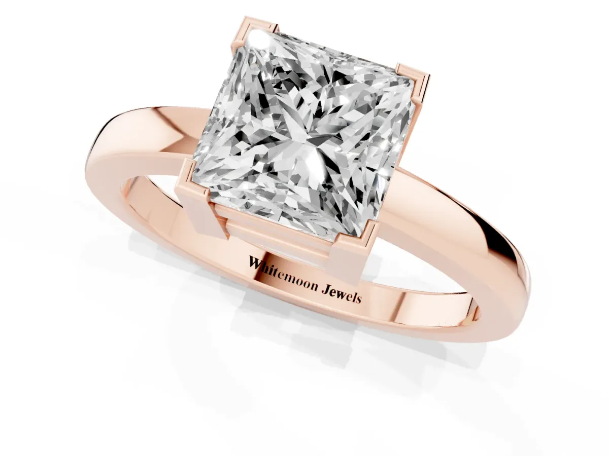 Princess Cut Cut Solitaire Ring with Four-Prong Setting and Classic Band Rose gold