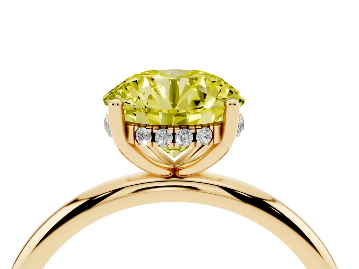 Fancy Yellow Round Cut Cut Solitaire Engagement Ring with Four-Prong Setting and Classic Band Yellow gold