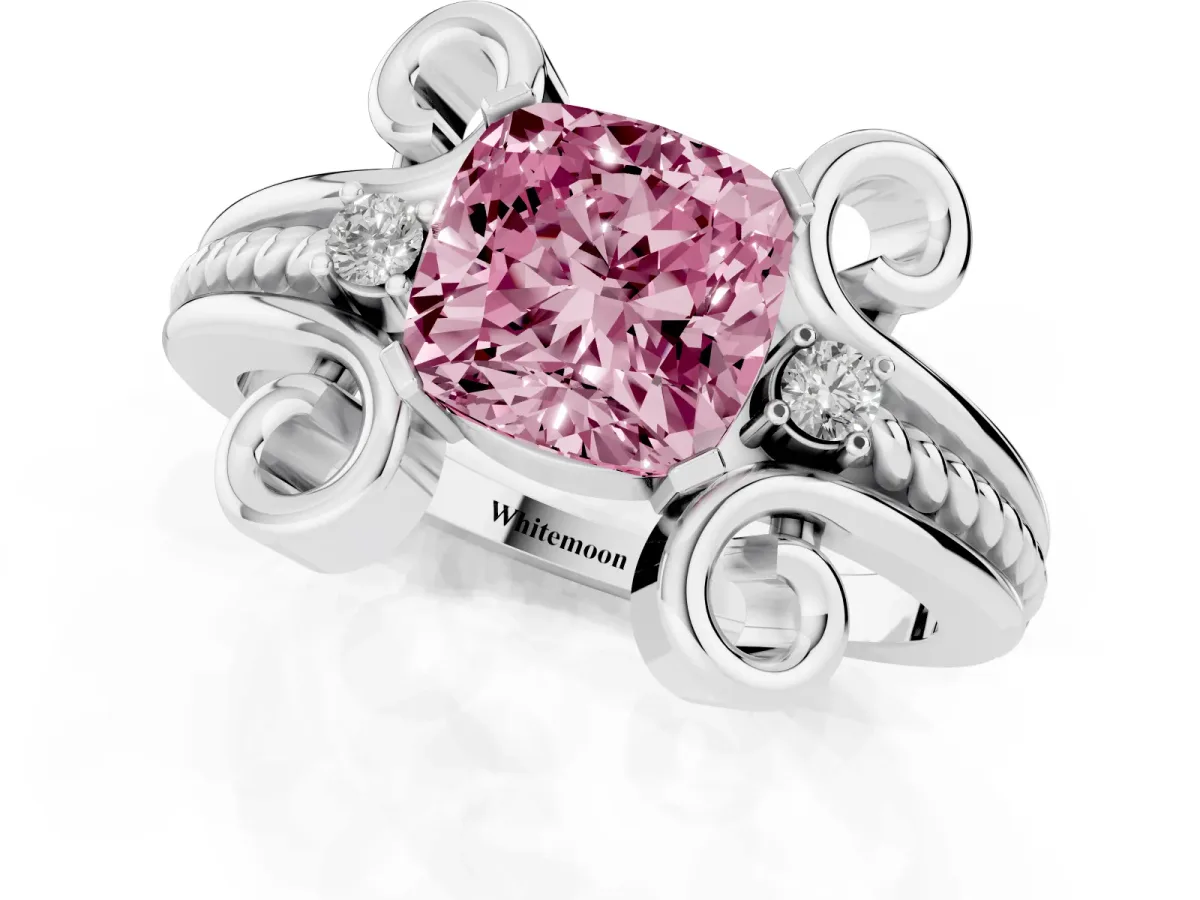 Fancy Pink Cushion Cut Solitaire Twisted Band Scroll Prong Ring Platinum