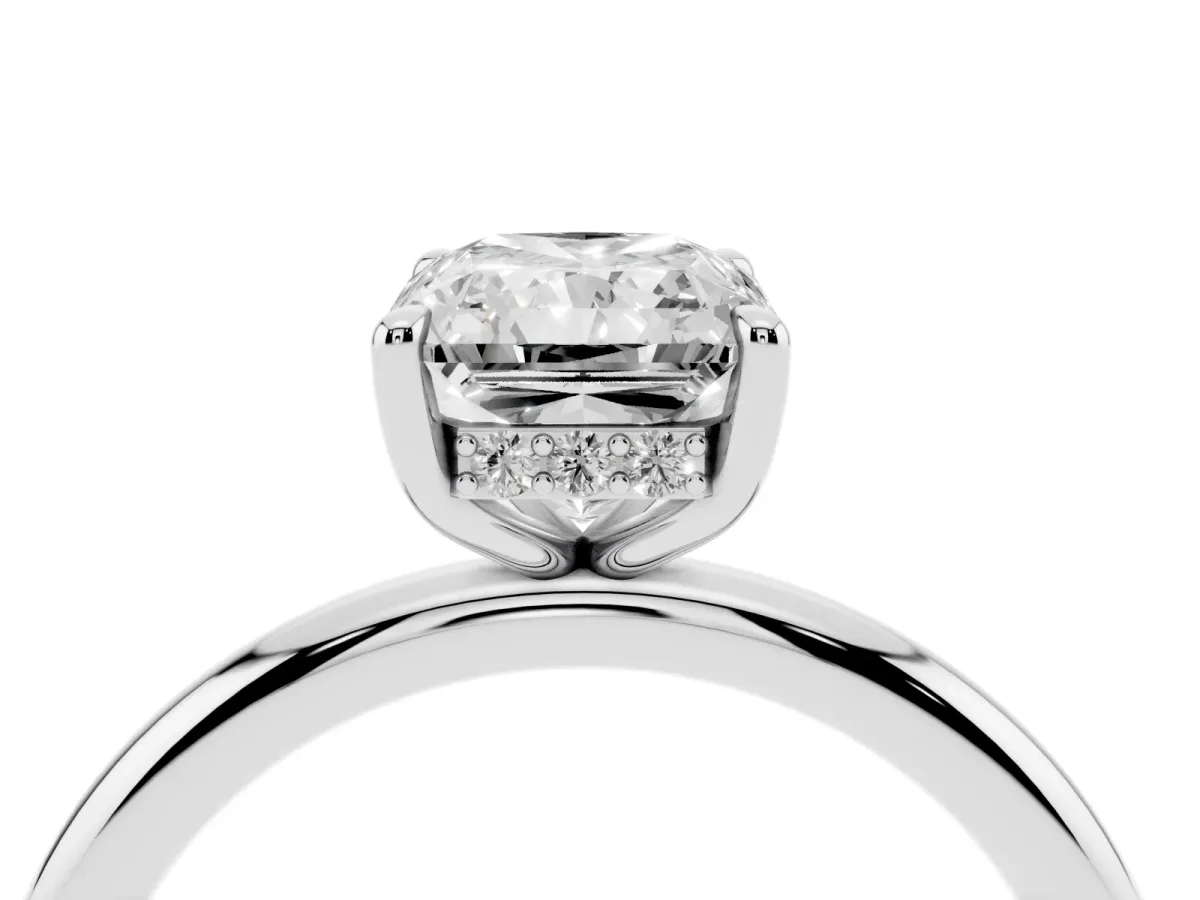 Radiant Cut Diamond Solitaire Ring with Thin Band and Four-Prong Setting Platinum