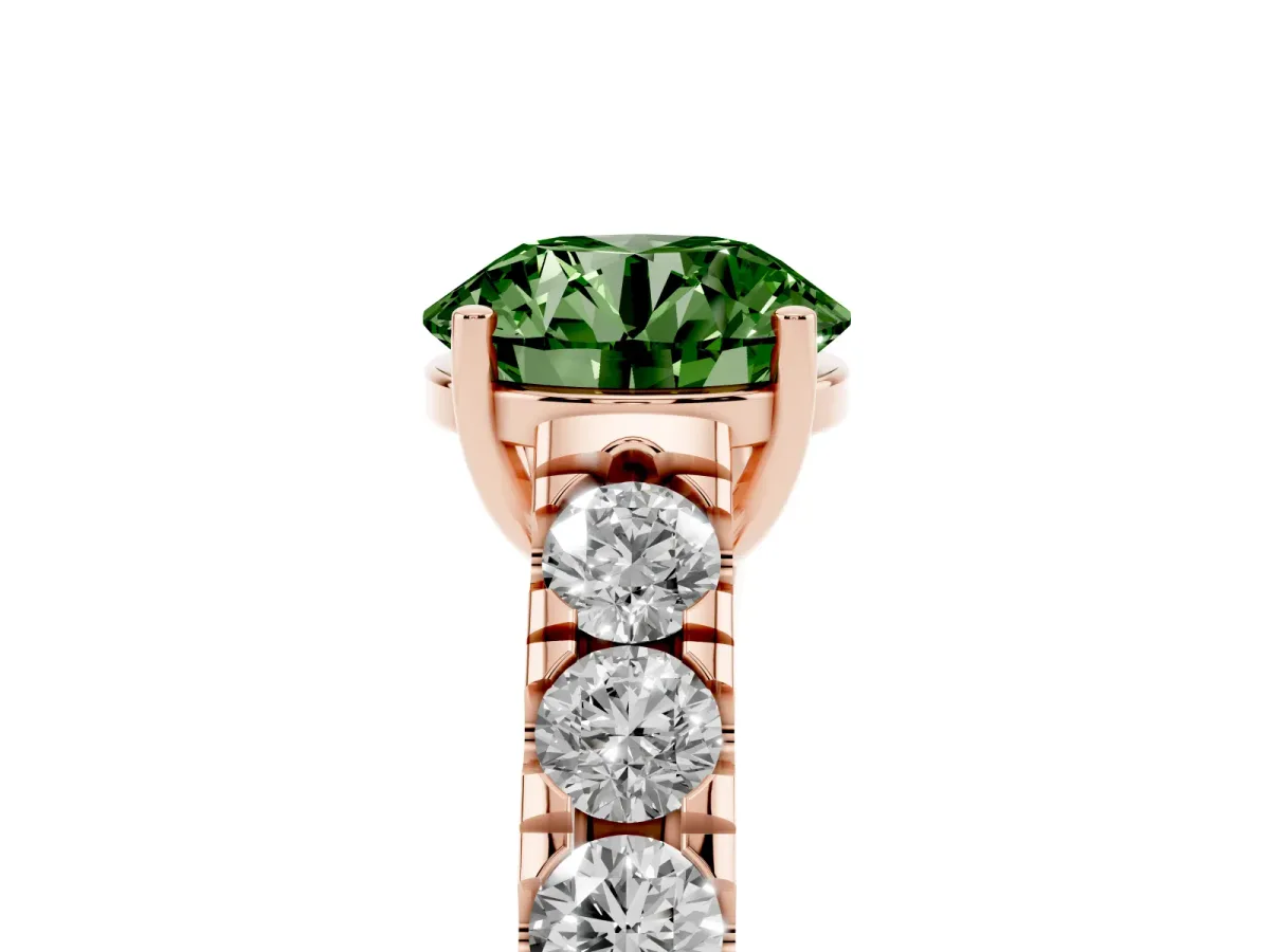 Fancy Green Round Cut Cut Diamond Solitaire Ring with Micro Pave Band and Prong Setting Rose gold