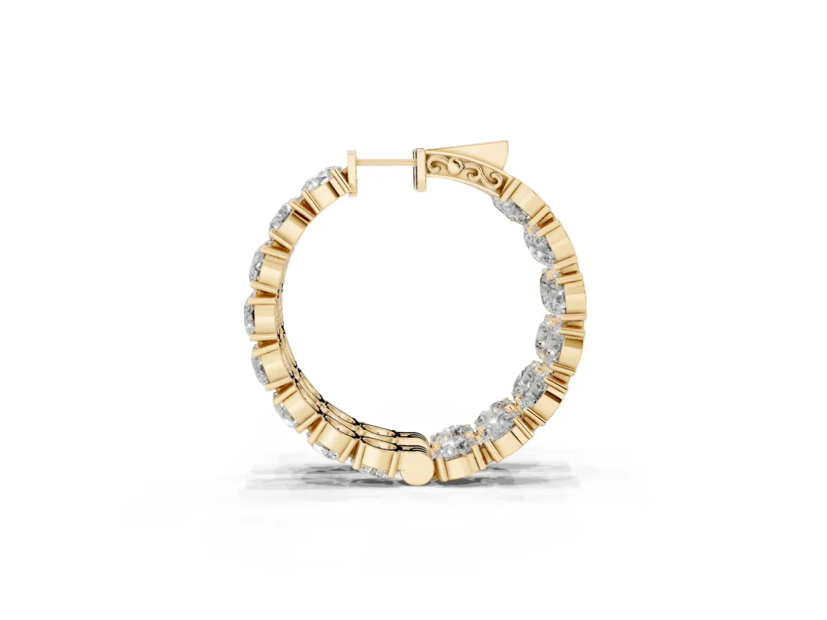 Round Cut Diamond Inside-Out Hoop Earrings with Shared Prong Setting Yellow gold