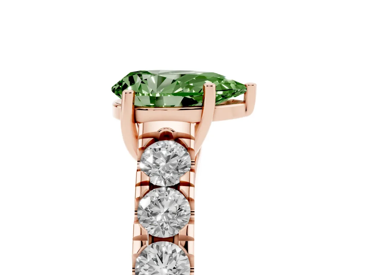 Fancy Green Pear Cut Cut Diamond Solitaire Ring with Micro Pave Band and Prong Setting Rose gold