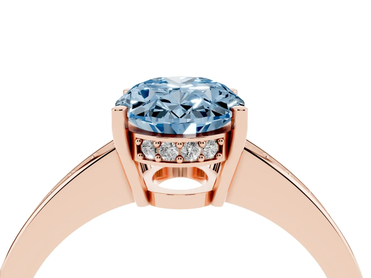 Fancy Blue Oval Cut Solitaire Pavé Band Prong Setting Ring Rose gold