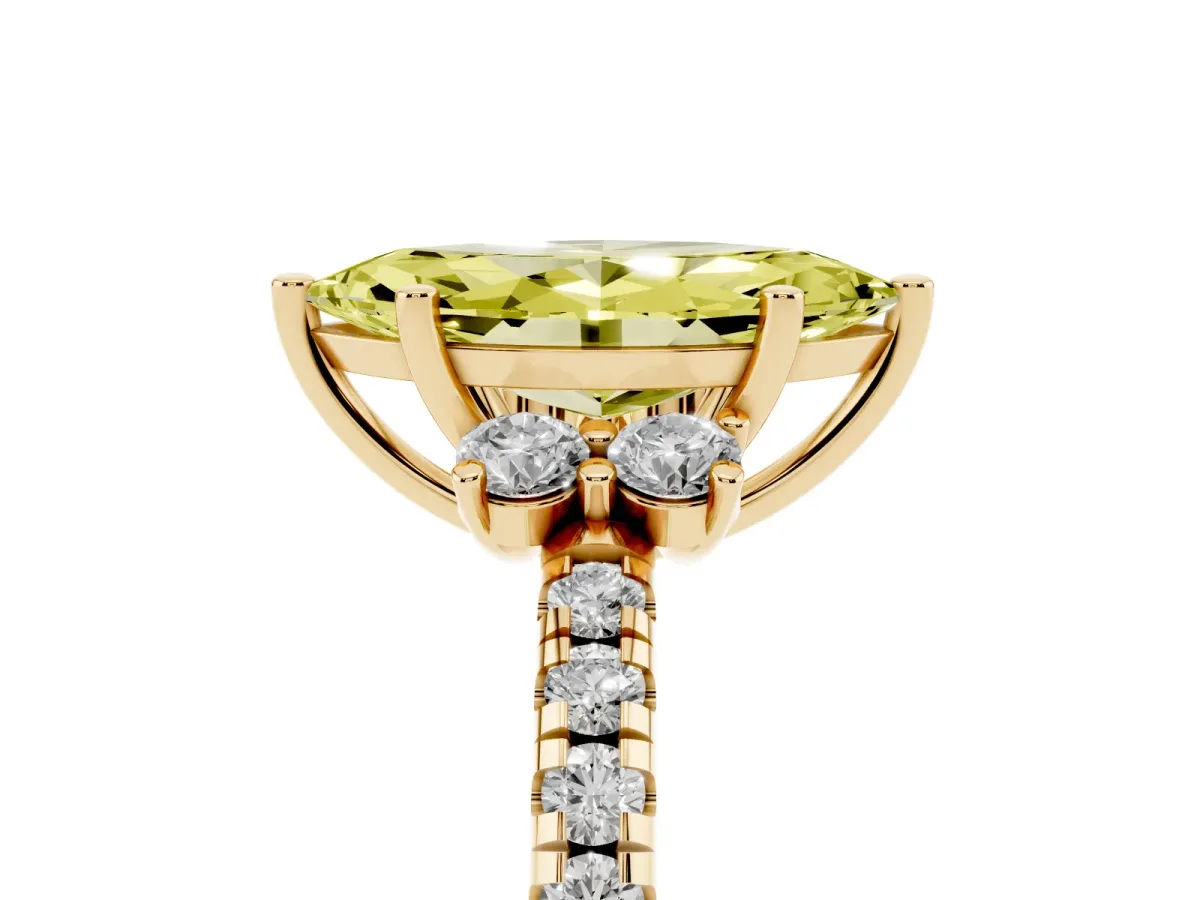Fancy Yellow Marquise Cut Diamond Three-Stone Pave Band with Four-Prong Setting Yellow gold