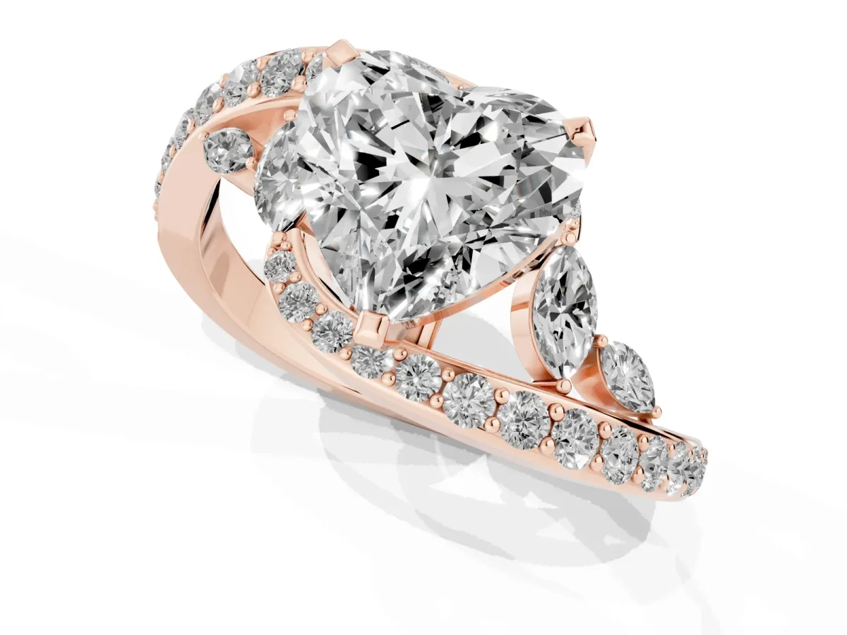 Heart Cut Solitaire with Pavé Twist Band and Four-Prong Setting Rose gold