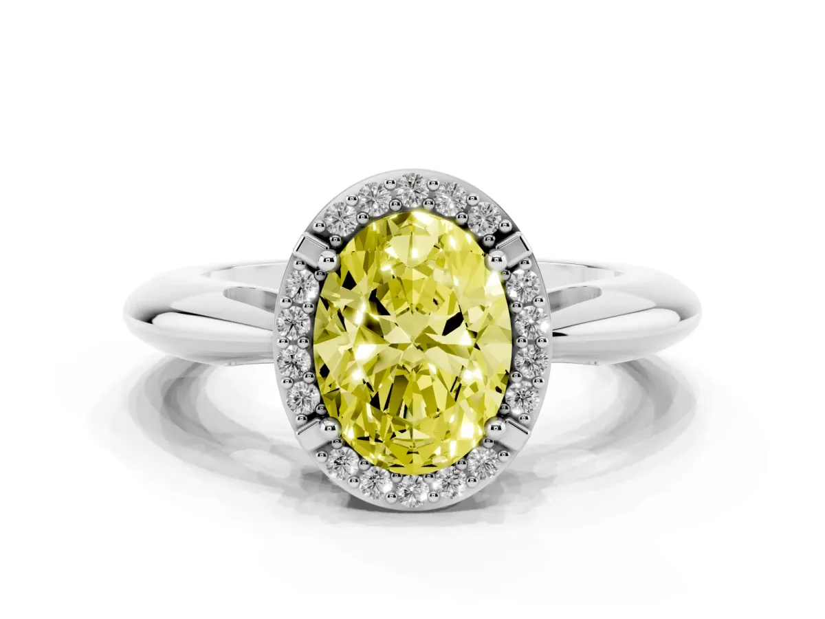 Fancy Yellow Oval Cut Cut Diamond Halo Engagement Ring with Split Shank and Four-Prong Setting Silver
