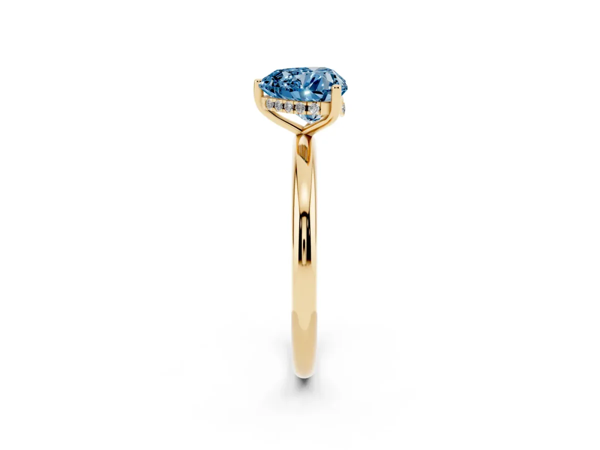 Fancy Blue Heart Cut Cut Solitaire Engagement Ring with Four-Prong Setting and Classic Band Yellow gold