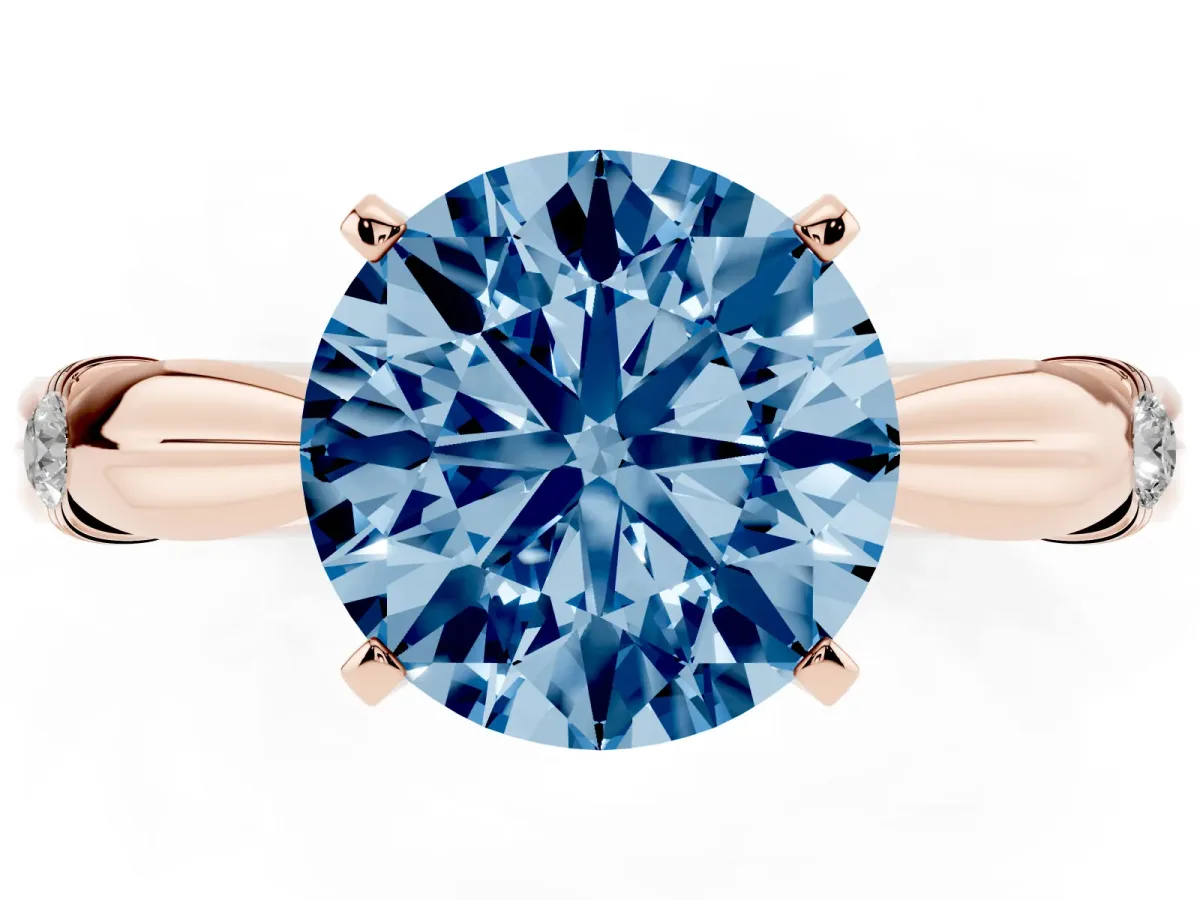 Fancy Blue Round Cut Solitaire Diamond Twisted Band with Four-Prong Setting Rose gold