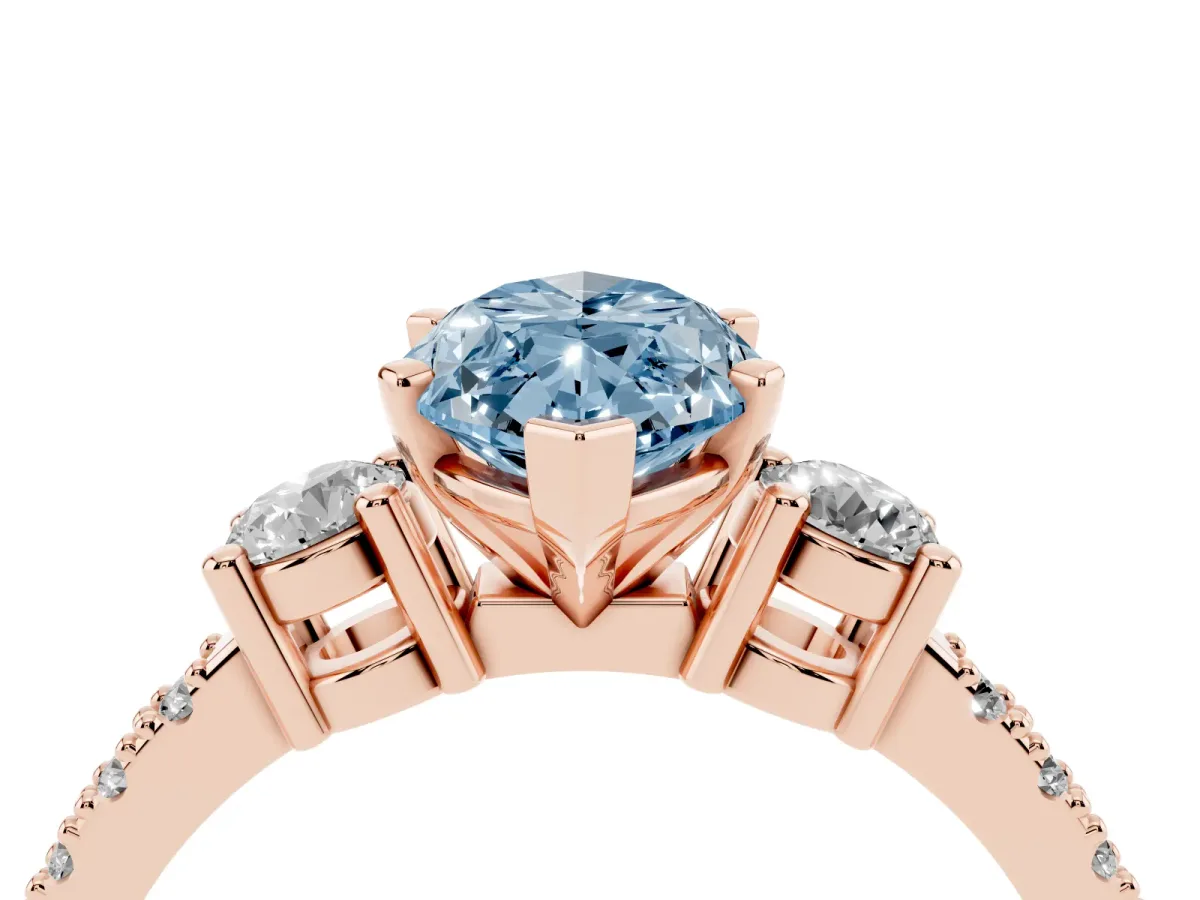 Fancy Blue Marquise Cut Three-Stone Diamond Pavé Band with Prong Setting Rose gold