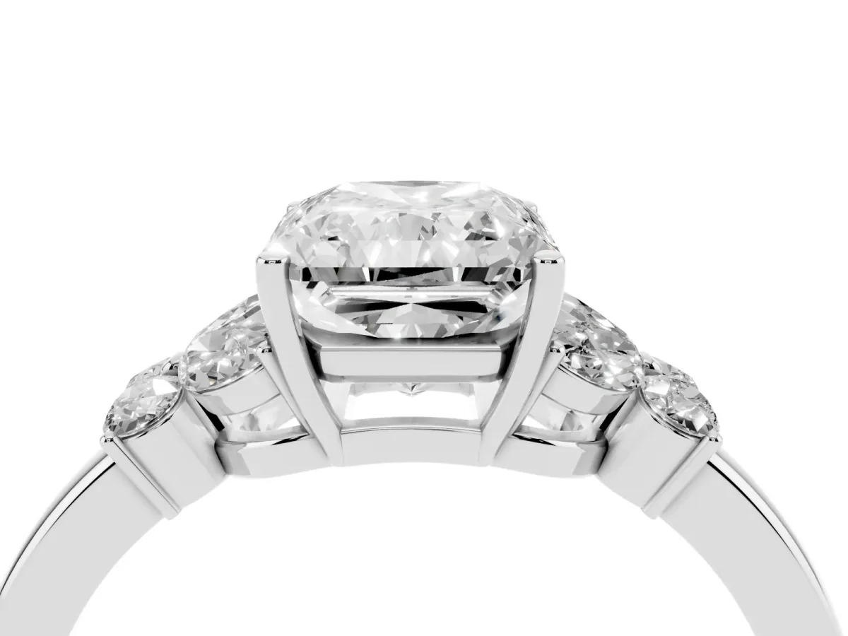Radiant Cut Cut Solitaire Floral Diamond Ring with Four-Prong Setting Silver