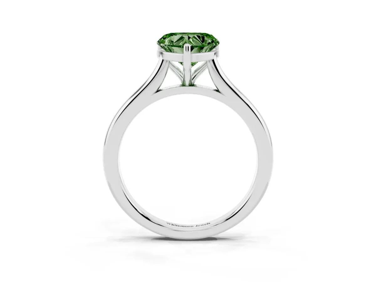 Fancy Green Heart Cut Cut Solitaire Ring with Cathedral Band and Four-Prong Setting Silver