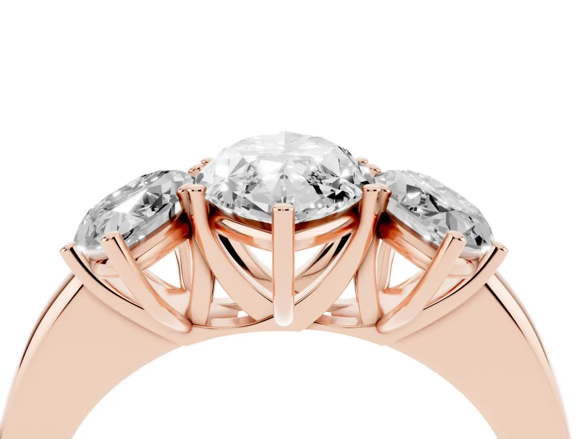 Marquise Cut Diamond Three-Stone Ring with Four-Prong Setting and Classic Band Rose gold