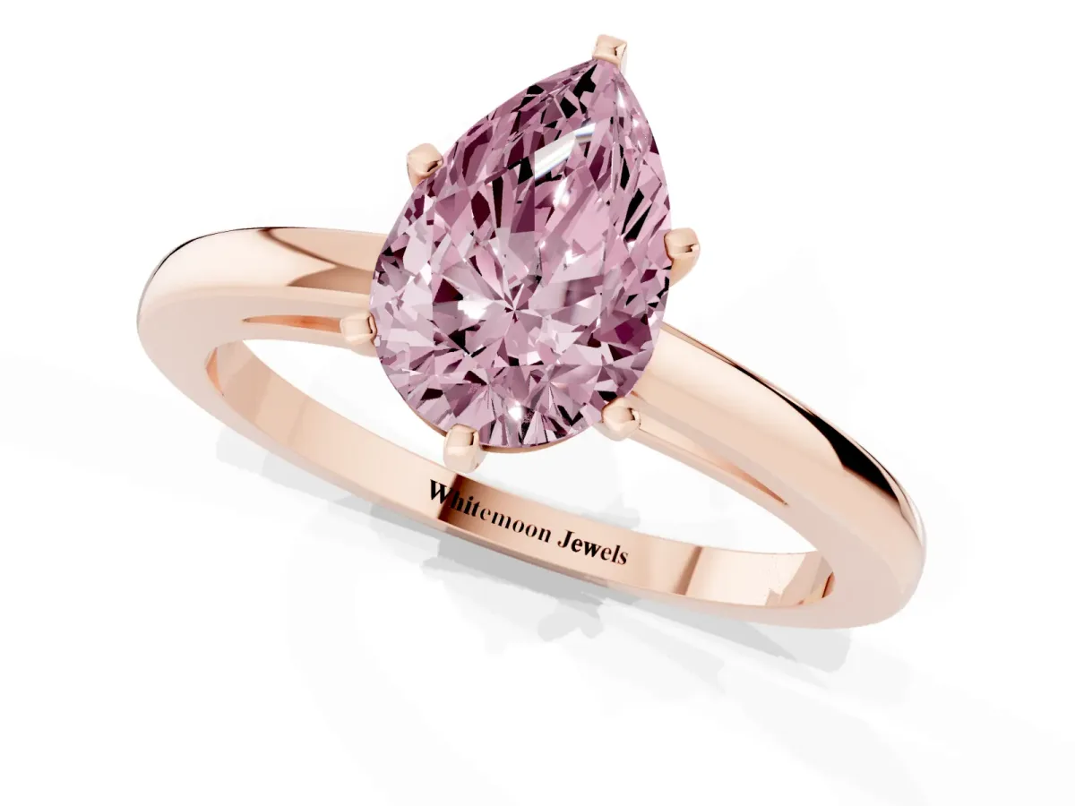Fancy Pink Pear Cut Solitaire Diamond Engagement Ring with Four-Prong Setting on a Classic Band Rose gold