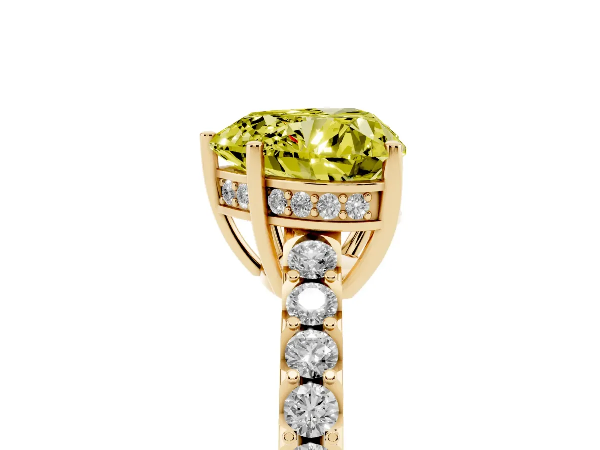 Fancy Yellow Heart Cut Solitaire Diamond Engagement Ring with Pavé Band and Six-Prong Setting Yellow gold