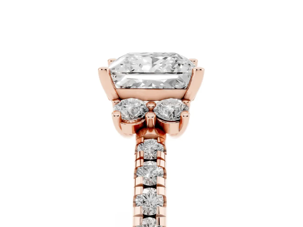 Princess Cut Diamond Three-Stone Pave Band with Four-Prong Setting Rose gold